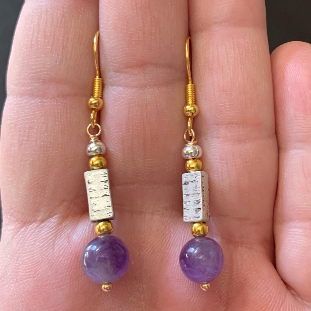 ❤️5/$15 Mixed Metal Handcrafted Amethyst Drop Earrings